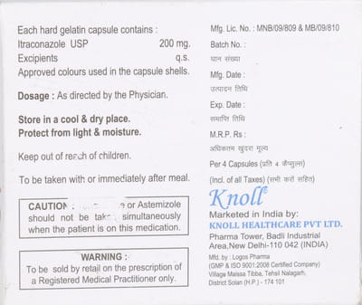 Itraconol 200mg Strip Of 4 Capsules