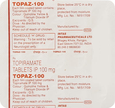 Topaz 100mg Strip Of 15 Tablets