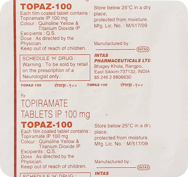 Topaz 100mg Strip Of 15 Tablets
