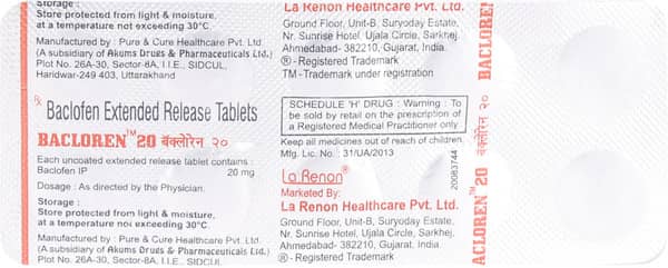 Bacloren 20mg Strip Of 10 Tablets