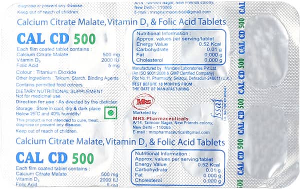 Cal Cd 500mg Strip Of 10 Tablets