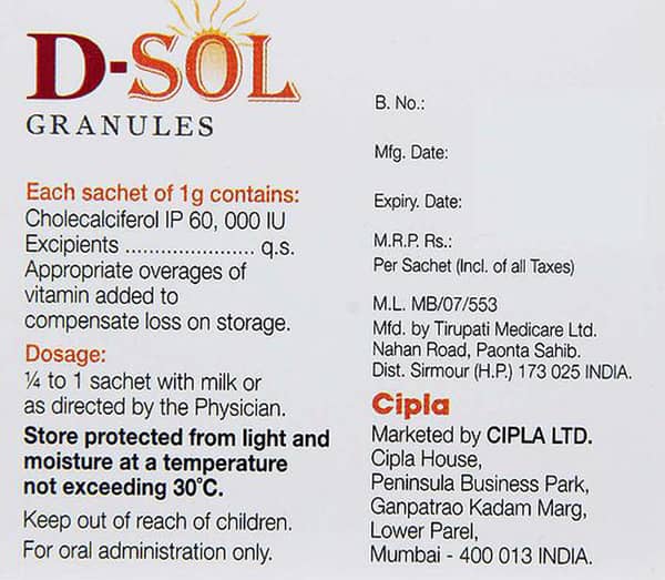 D Sol 60k Sachet Of 1gm Granules