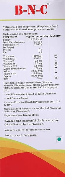 B N C Strawberry Flavour Bottle Of 200ml Syrup