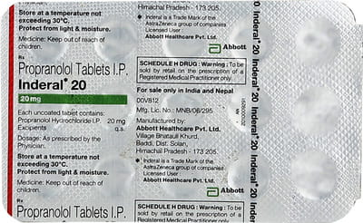 Inderal 20mg Strip Of 15 Tablets