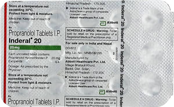 Inderal 20mg Strip Of 15 Tablets