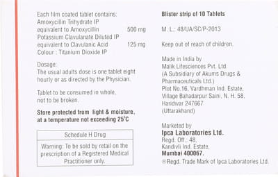 Rapiclav 625mg Strip Of 10 Tablets