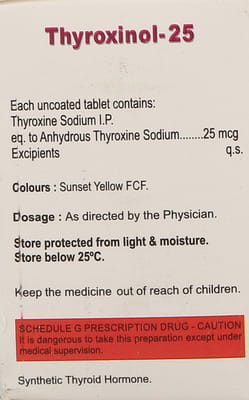 Thyroxinol 25mcg Bottle Of 100 Tablets