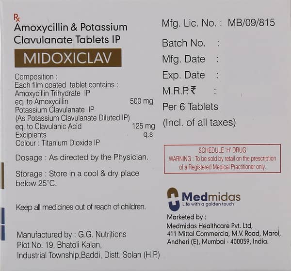 Midoxiclav 625Mg Strip Of 6 Tablets