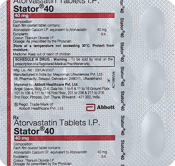 Stator 40mg Strip Of 15 Tablets