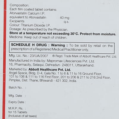 Stator 40mg Strip Of 15 Tablets