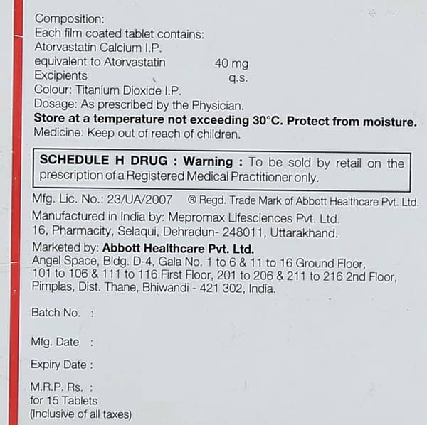 Stator 40mg Strip Of 15 Tablets