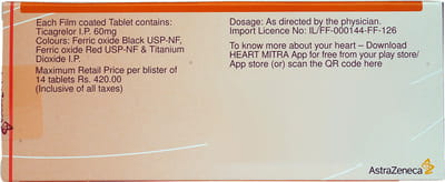 Brilinta 60mg Strip Of 14 Tablets
