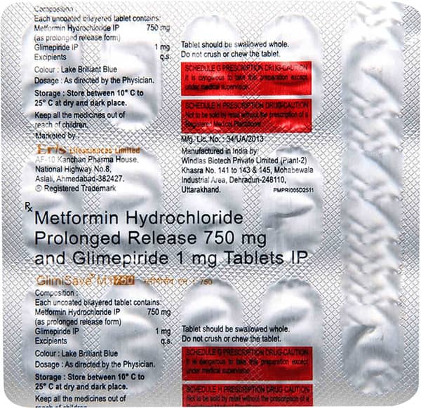 Glimisave M 1mg/750mg Strip Of 15 Tablets