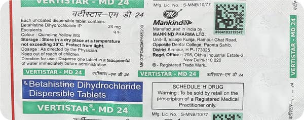 Vertistar Md 24 Mg Strip Of 10 Tablets
