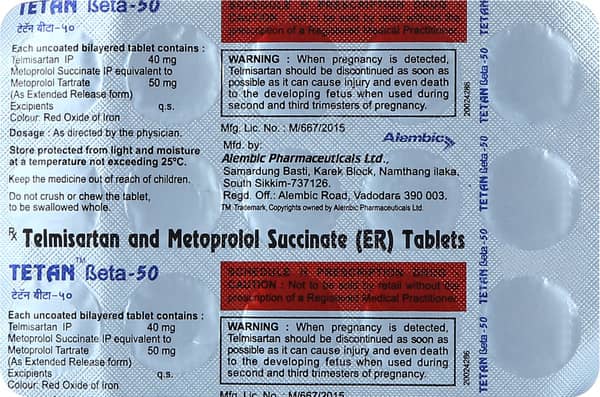 Tetan Beta 50mg Strip Of 15 Tablets