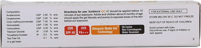 Sunblock Oc 45 Oil Control Matte Tube Of 50gm Gel