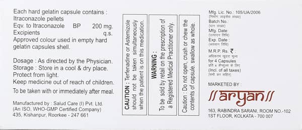 Itracon 200mg Strip Of 4 Capsules