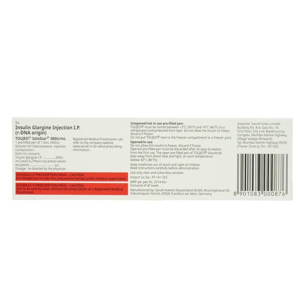 Toujeo Solostar 300U Pre Filled Pen Of 1.5Ml Solution For Injection