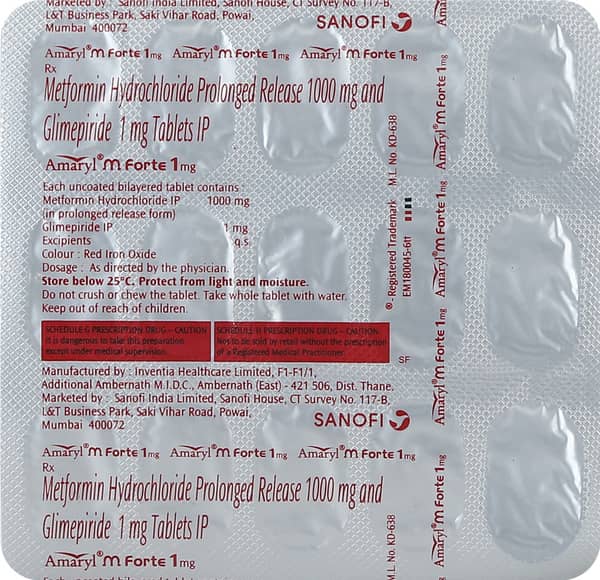 Amaryl M Forte 1mg Strip Of 15 Tablets