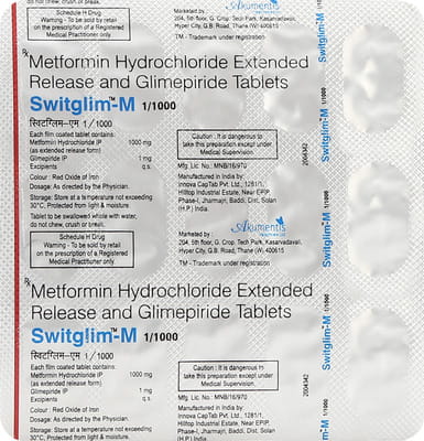 Switglim M 1/1000mg Strip Of 15 Tablets