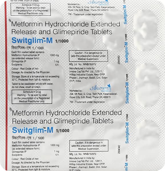 Switglim M 1/1000mg Strip Of 15 Tablets