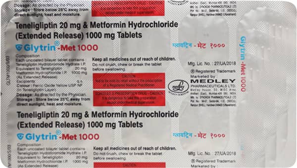 Glytrin Met 1000mg/20mg Strip Of 10 Tablets