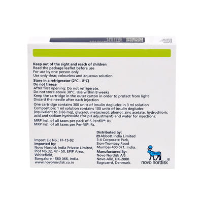 Tresiba Penfill 100iu Cartridge Of 3ml Solution For Injection