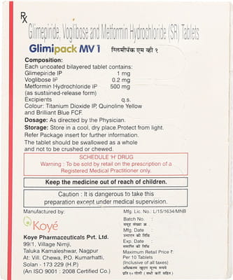 Glimipack Mv 1mg Strip Of 10 Tablets