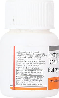 Euthyrox 25mcg Bottle Of 100 Tablets