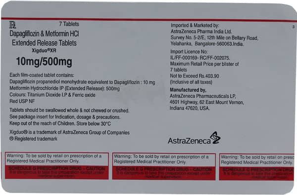 Xigduo Xr 10mg/500mg Strip Of 7 Tablets