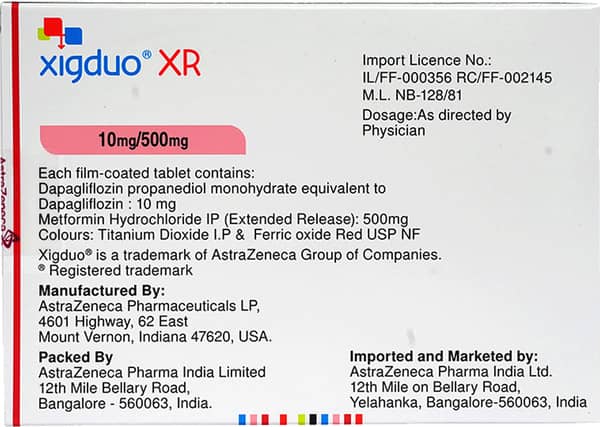 Xigduo Xr 10mg/500mg Strip Of 7 Tablets