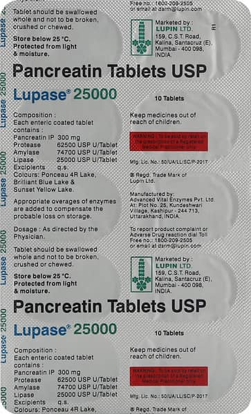 Lupase 25000u Strip Of 10 Tablets