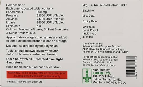 Lupase 25000u Strip Of 10 Tablets