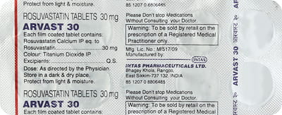 Arvast 30mg Strip Of 10 Tablets