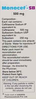 Monocef Sb 500/250mg Dry Vial Of 1 Powder For Injection