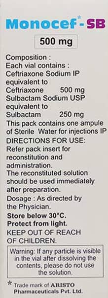 Monocef Sb 500/250mg Dry Vial Of 1 Powder For Injection