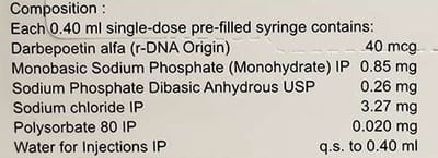 Darbecure 40mcg Pre Filled Syringe Of 0.40ml Injection