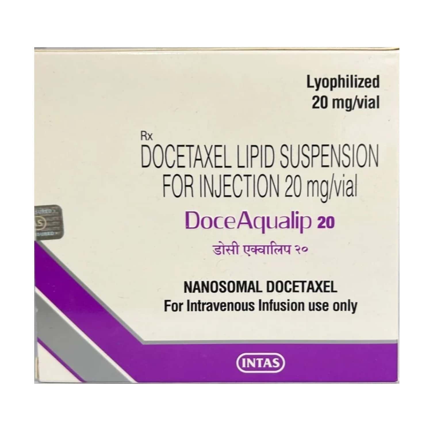 doceaqualip 20mg dry vial of 1 powder for injection