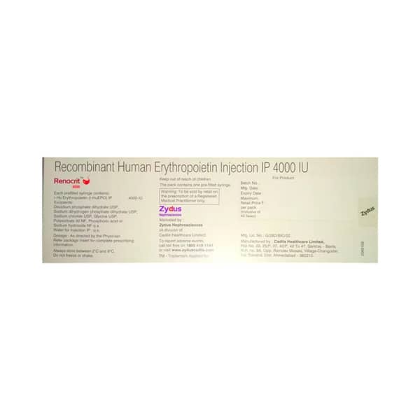 Renocrit 4000iu Pre Filled Syringe Of 1ml Injection