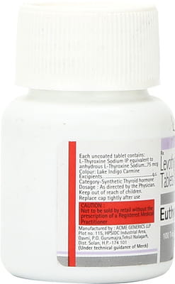 Euthyrox 75mcg Bottle Of 100 Tablets
