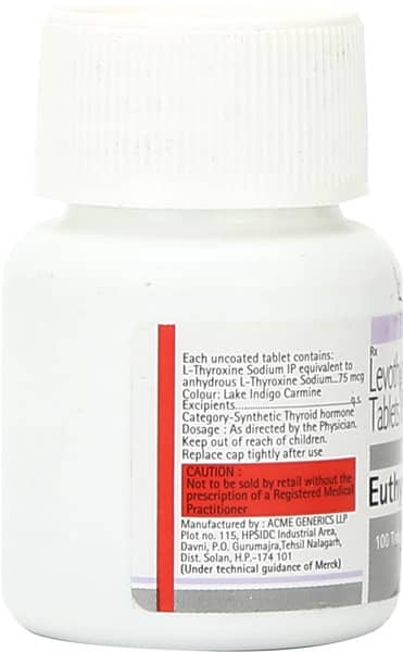 Euthyrox 75mcg Bottle Of 100 Tablets