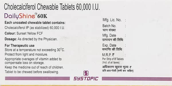 Dailyshine 60k Chewable Tablet |Orange Flavour Sugar Free