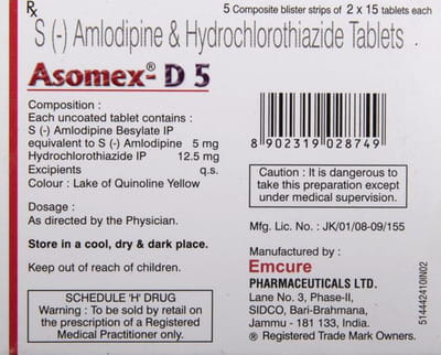 Asomex D 5/12.5mg Strip Of 15 Tablets