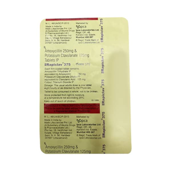 Rapiclav 375mg Strip Of 10 Tablets