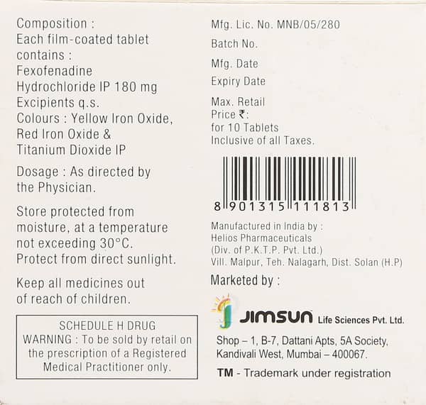 Jimfex 180mg Strip Of 10 Tablets