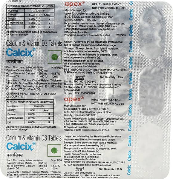 Calcix Strip Of 15 Tablets