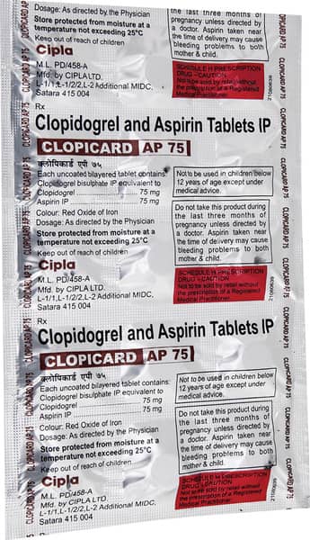 Clopicard Ap 75mg Strip Of 15 Tablets