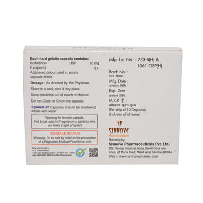 Synoret 20mg Strip Of 10 Capsules