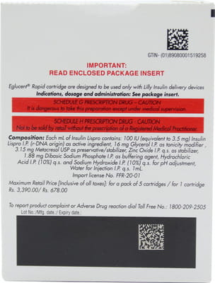 Eglucent Rapid 100iu Cartridge Of 3ml Solution For Injection