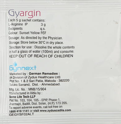 Gyargin Orange Lemon Flavour Sugar Free Sachet Of 5gm Granules